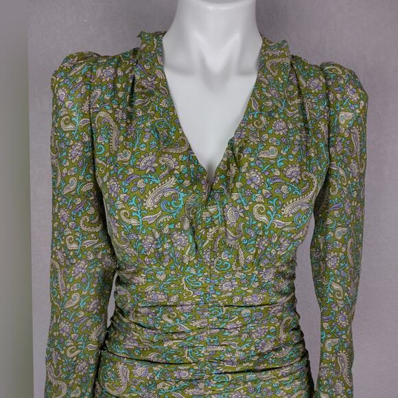 VERONICA BEARD Shala Ruched Paisley Ruffle Dress Size 4 - Picture 12 of 16